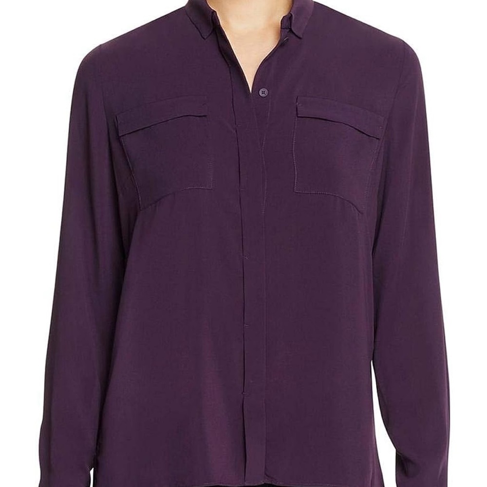 T Tahari Tribeca Button Front Long Sleeve Blouse Aubergine Size M